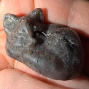 Hand Carved Stone Cat Figurine Sleeping Cat Kitten Sculpture‎